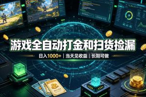 游戏全自动打金和扫货捡漏，日入1k+，当天见收益，长期可做！【揭秘】