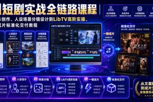 AI短剧实战全链路课程｜从脚本创作、人设场景分镜设计到LibTV高阶实操、一键成片标准化交付教程