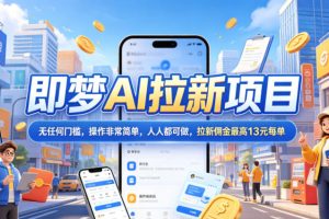 2026年即梦AI拉新项目最新玩法，无任何门槛，操作非常简单，人人都可做，拉新佣金最高13米每单（更新08月07日）