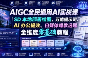 AIGC全民通用AI实战课｜SD本地部署绘图、万能提示词、AI办公提效、自媒体爆款选题全维度零基础教程