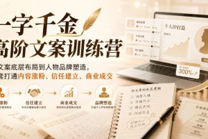 一字千金高阶文案训练营，从文案底层布局到人物品牌塑造，一套打通内容涨粉、信任建立、商业成交