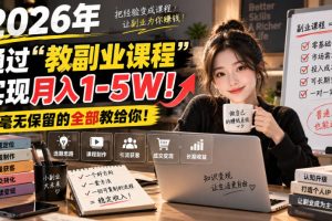 2026年通过“教副业课程”实现月入1-5W！毫无保留的全部教给你！【揭秘】