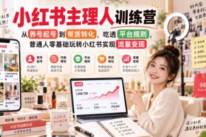 小红书主理人训练营，从养号起号到带货转化，吃透平台规则，普通人零基础玩转小红书实现流量变现