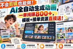 不会剪辑也能做！AI全自动生成动画，一单纯賺800+，模板+接单资源直接送！【揭秘】