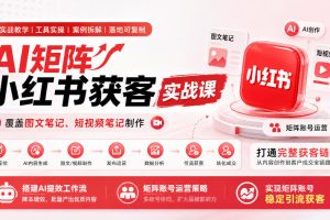 AI矩阵小红书获客实战课，覆盖图文笔记、短视频笔记制作，打通完整获客链路，搭建AI提效工作流，实现矩阵账号稳定引流获客