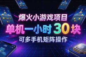 爆火小游戏撸金项目，实测单机一小时30+，可多手机矩阵操作，新手看完一遍就能上手【揭秘】